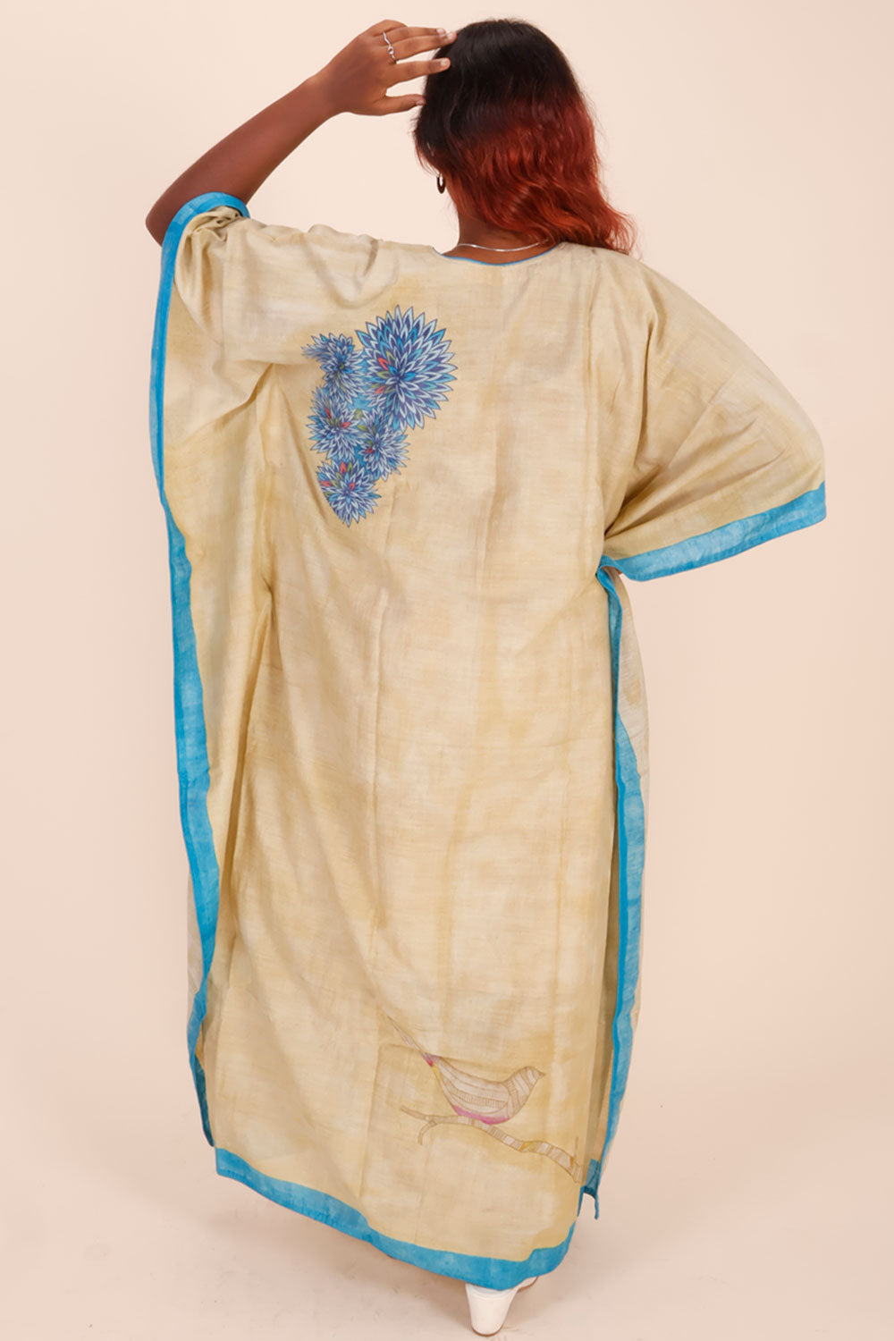 Cream Khadi Hand Painted Tussar silk kaftan 10070460