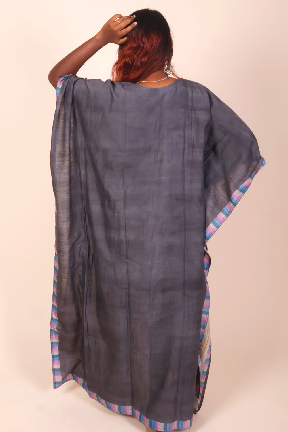 Grey Khadi Handpainted Tussar Silk Kaftan 10070466