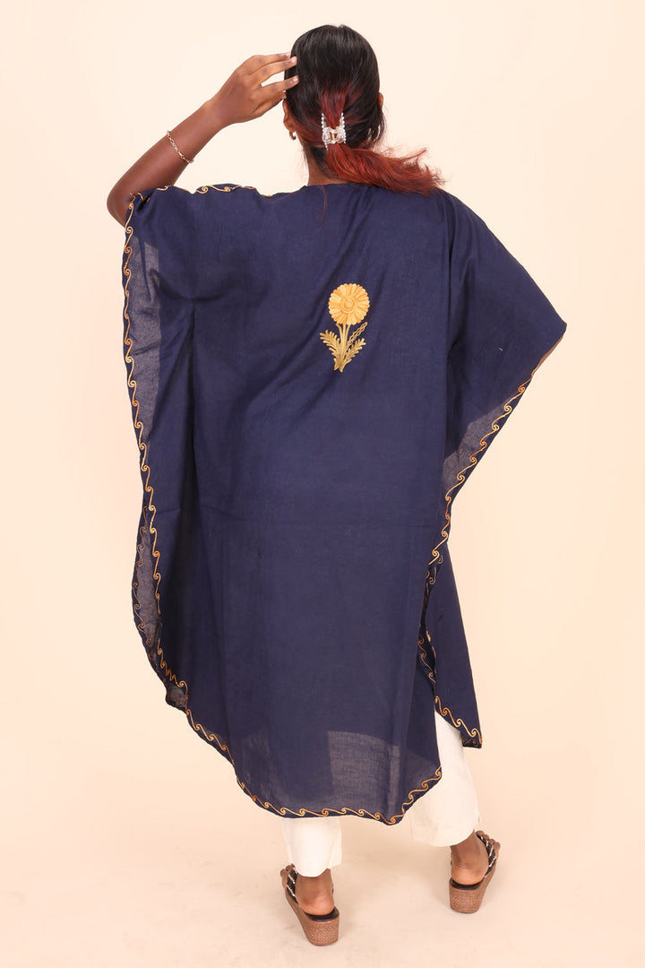 Midnight blue Sozni Embroidered Cotton Kaftan 10070449