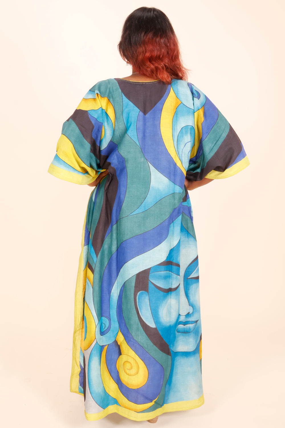 Blue Khadi Handpainted Tussar Silk Kaftan 10070464