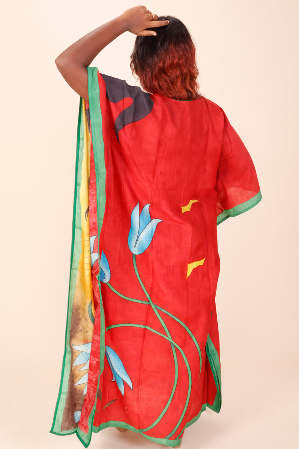 Red Khadi Handpainted Tussar silk kaftan 10070465