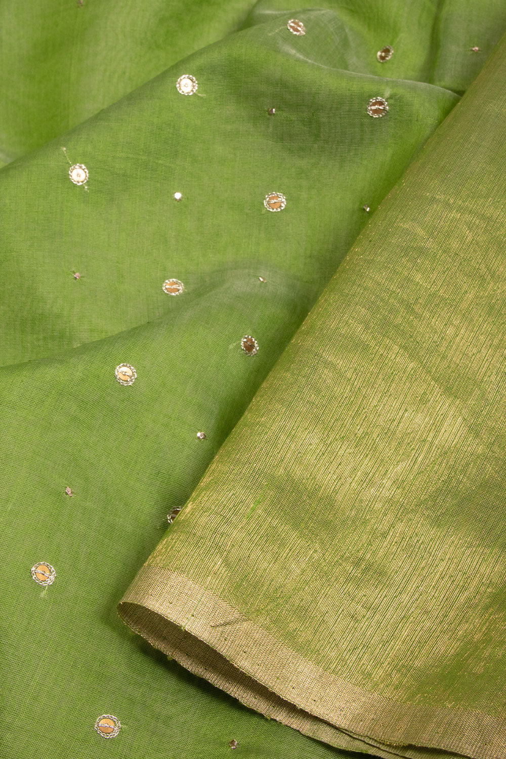 Green Chanderi Silk Cotton Saree with Tissue Pallu