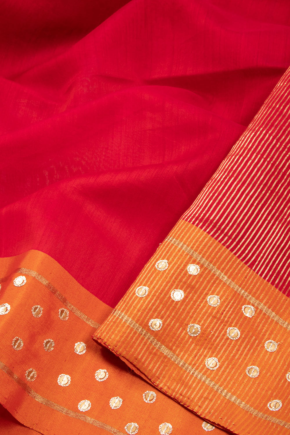 Red Handwoven Chanderi Silk Cotton With Tissue Pallu