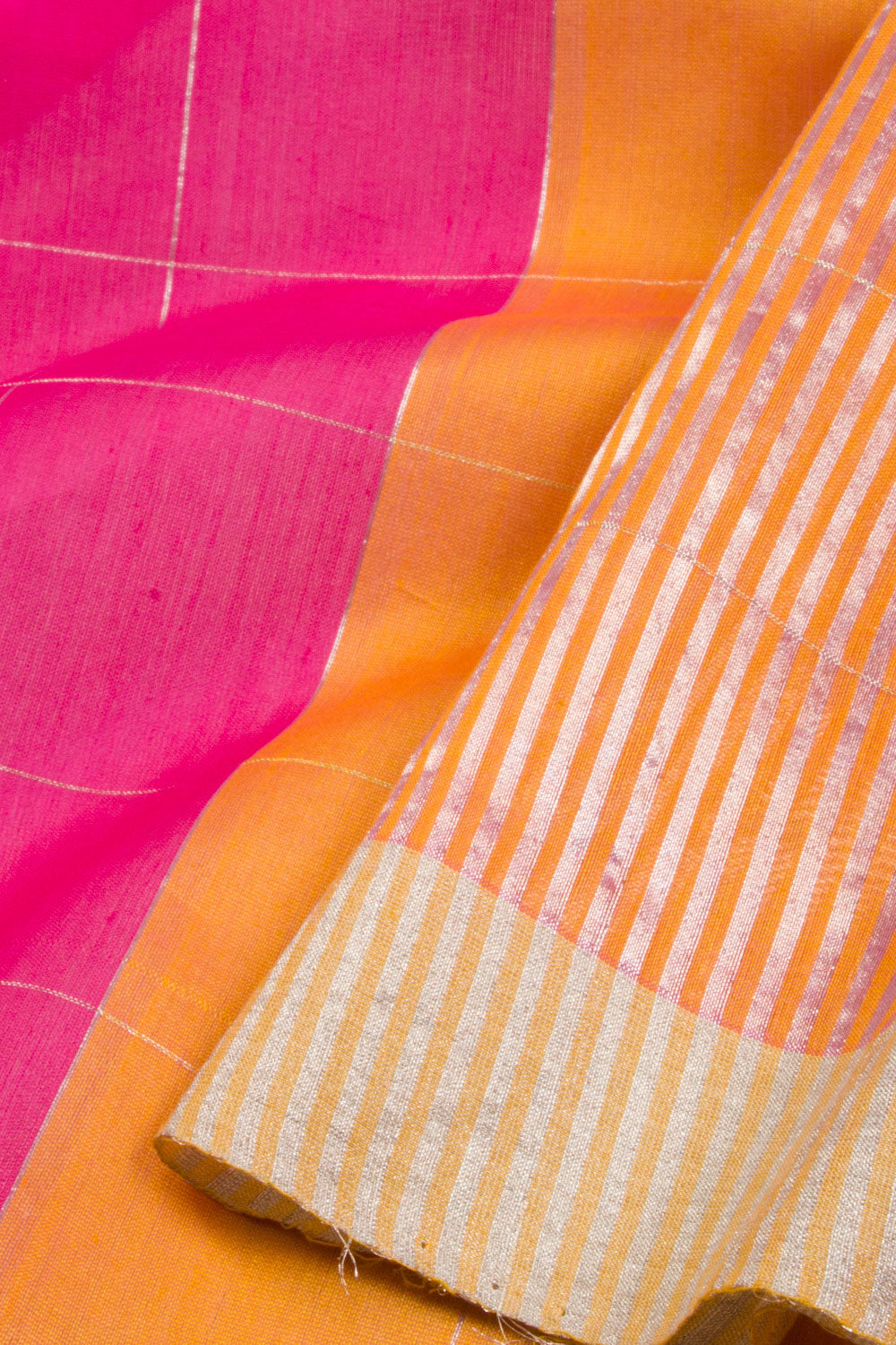 Pink & Yellow Chanderi Half & Half Silk Cotton Saree 