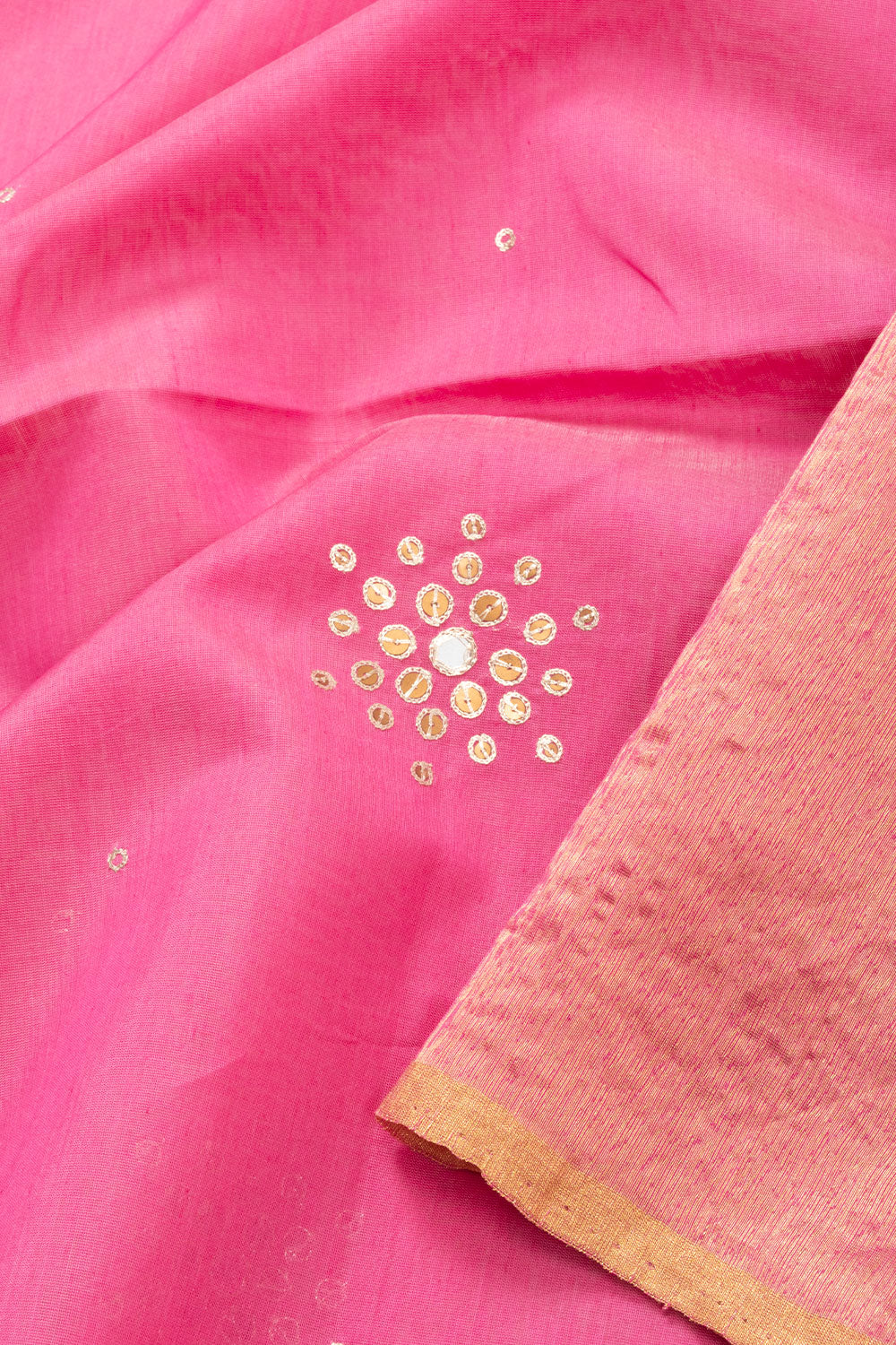 Pink Chanderi Silk Cotton Saree With Tissue Pallu