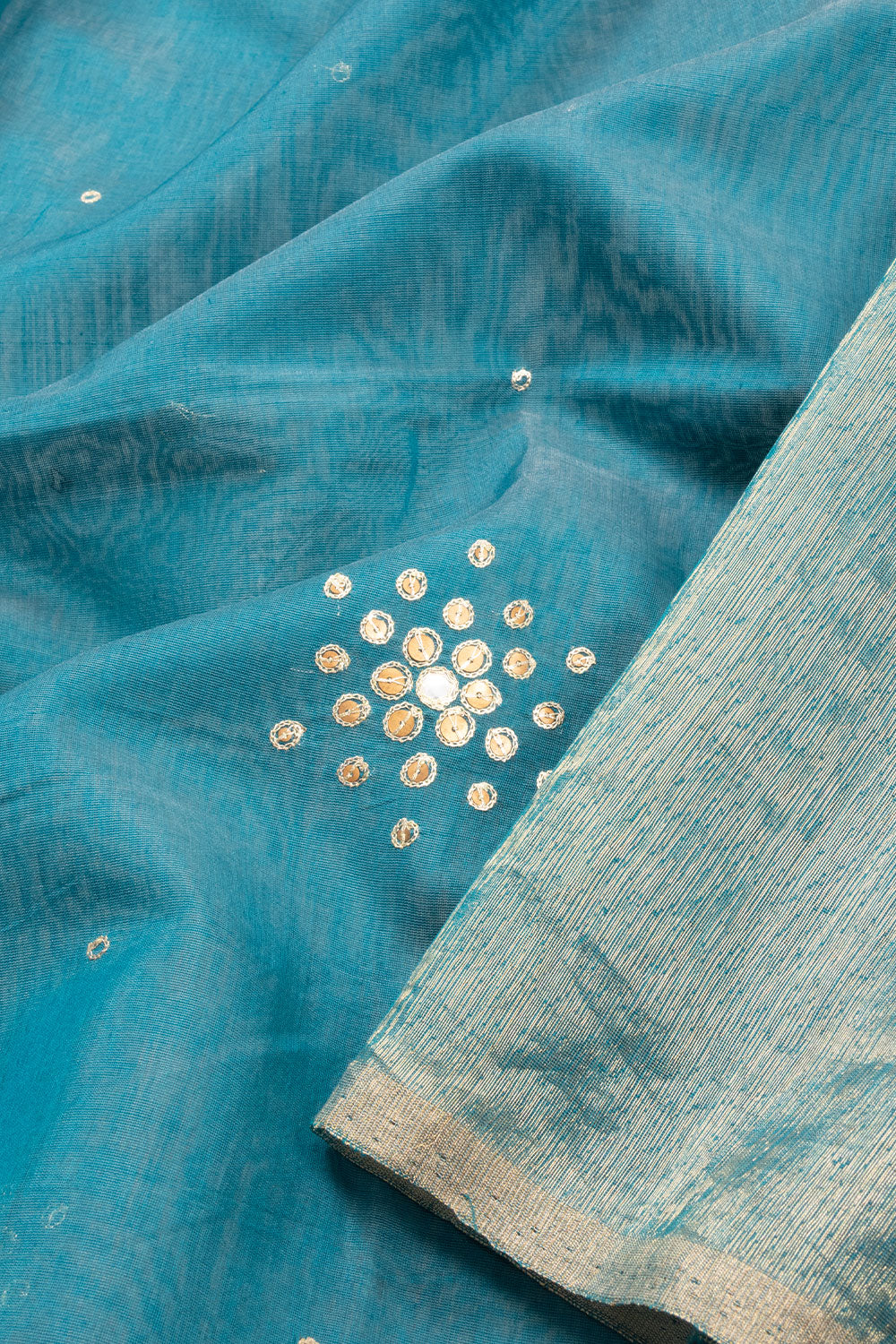 Blue Chanderi Silk Cotton Saree With Tissue Pallu