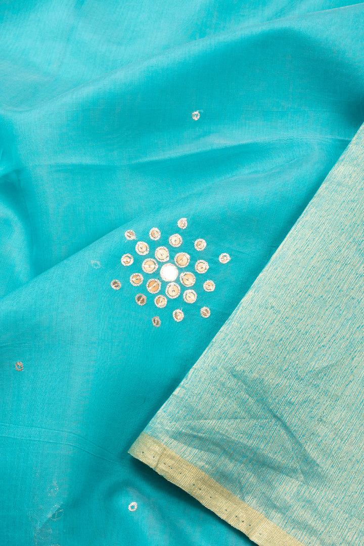 Blue Chanderi Silk Cotton Saree With Tissue Pallu