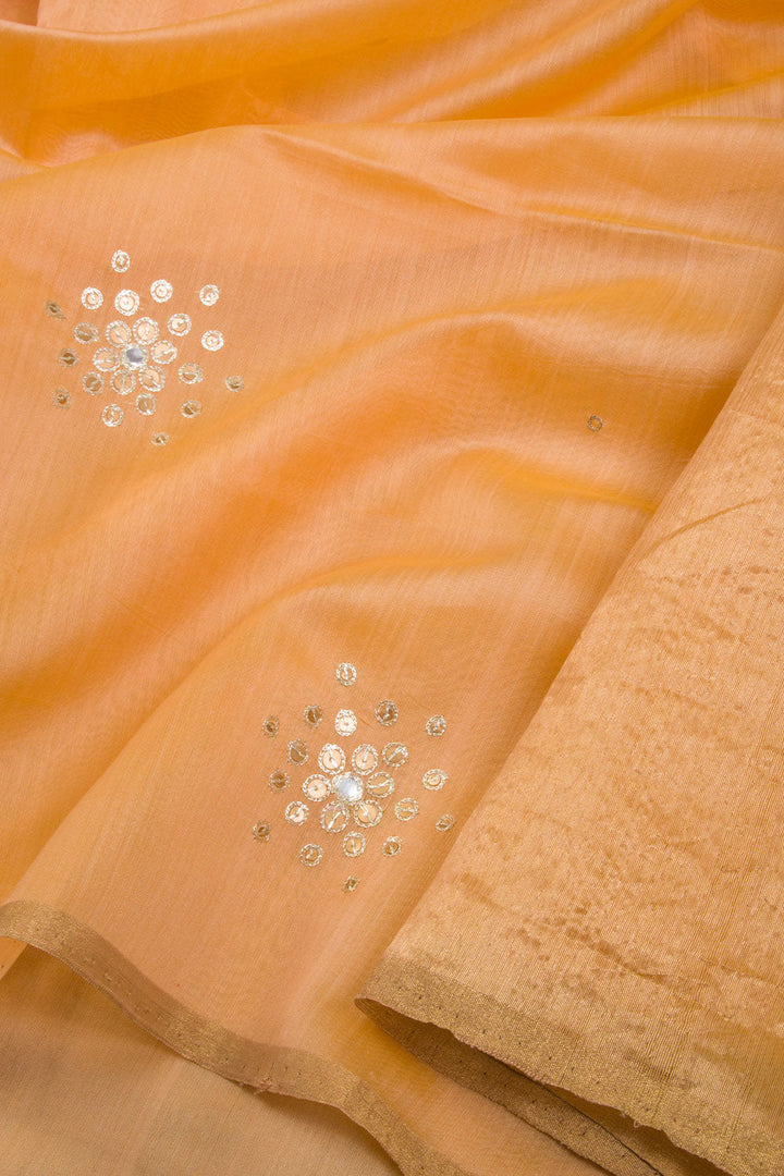 Pastel Orange Silk Cotton Saree With Tissue Pallu