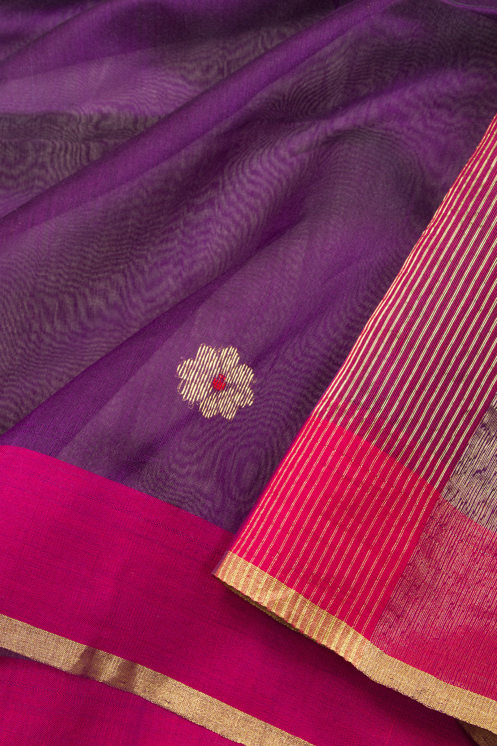 Violet Silk Cotton Saree With Tissue Pallu 