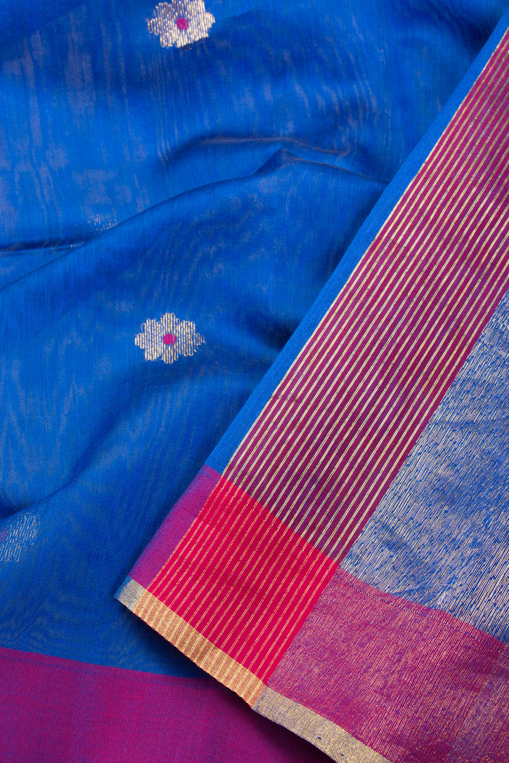 Blue Silk Cotton Saree With Tissue Pallu