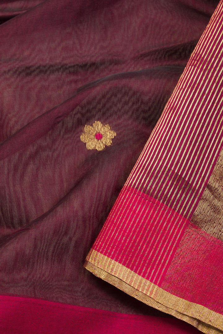 Maroon Silk Cotton Saree With Tissue Pallu