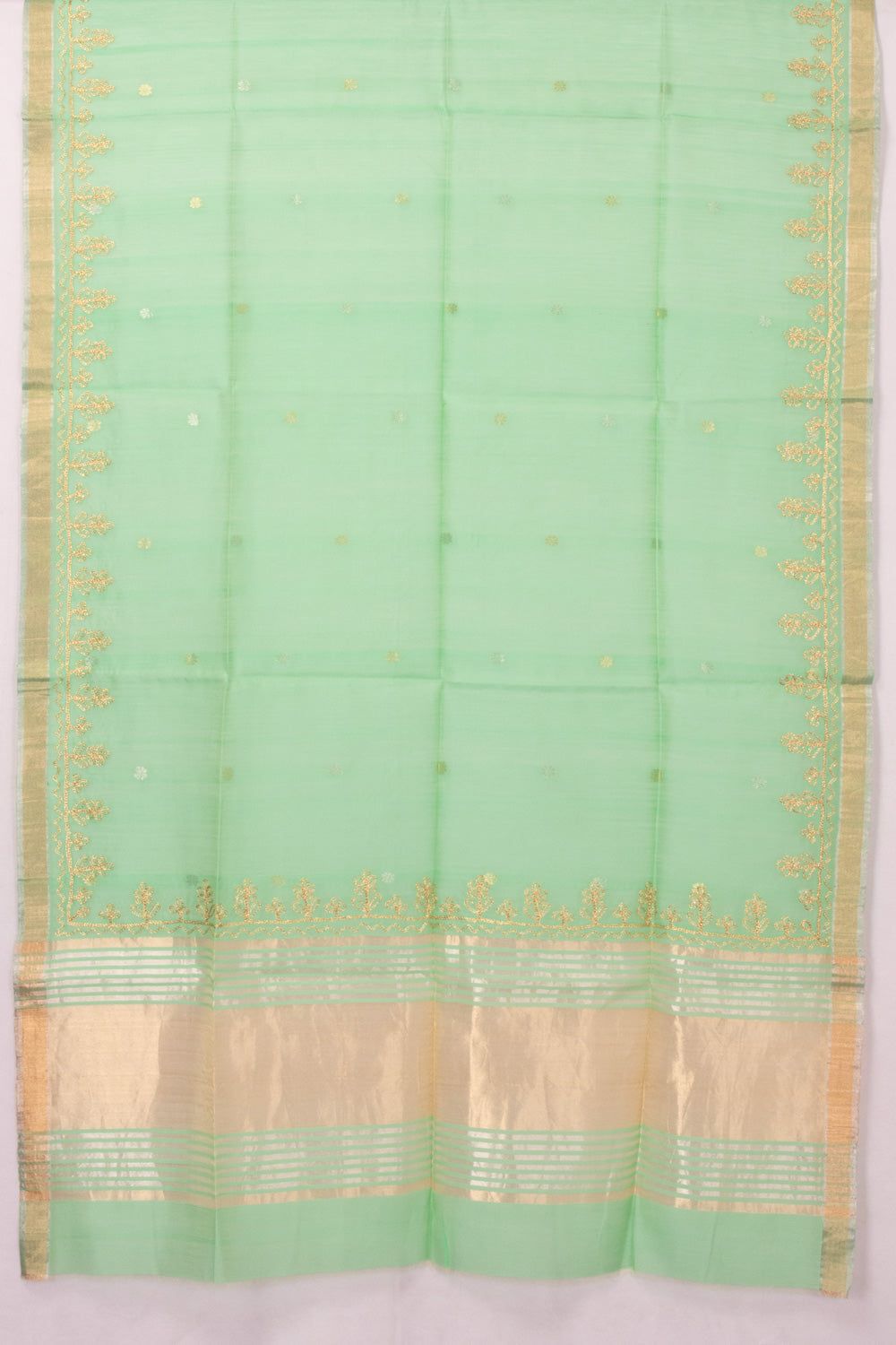 Green Embroidery Silk Cotton Dupatta 10072155