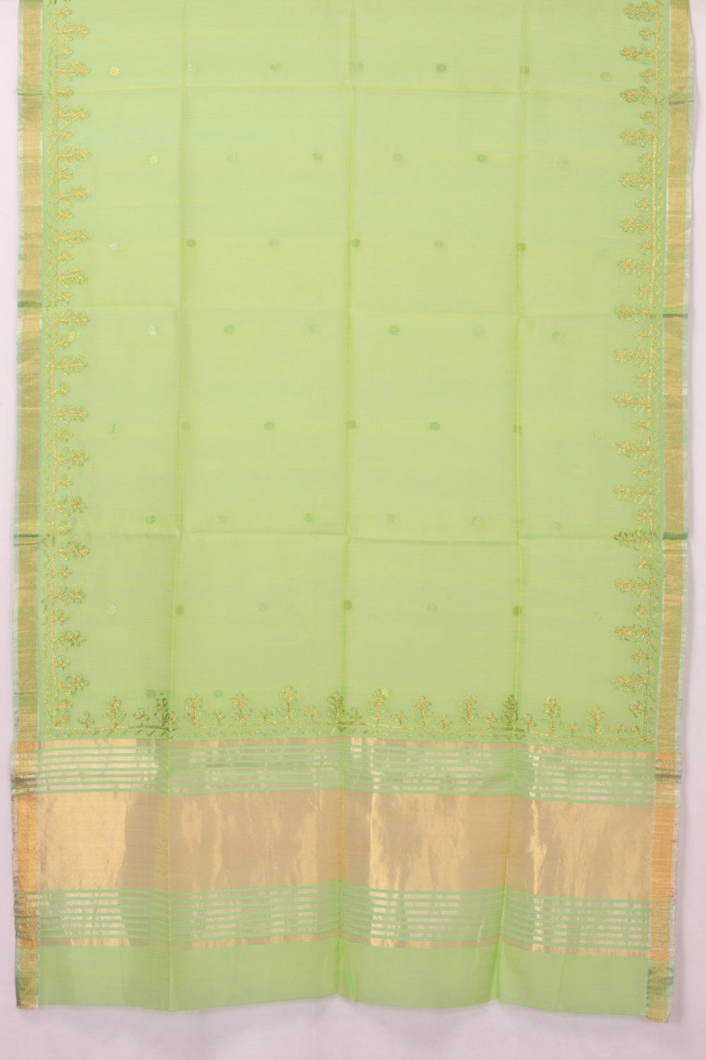 Green Embroidery Silk Cotton Dupatta 10072154