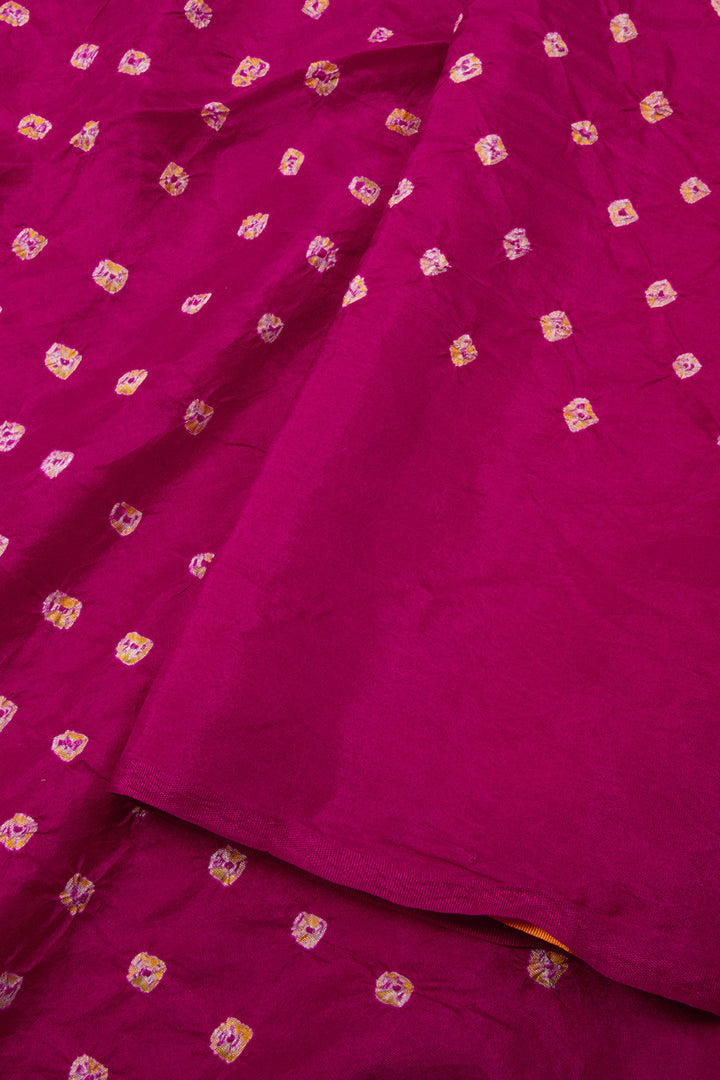 Pink Bandhani Mulberry Silk Saree With Contrast Blouse 10073068