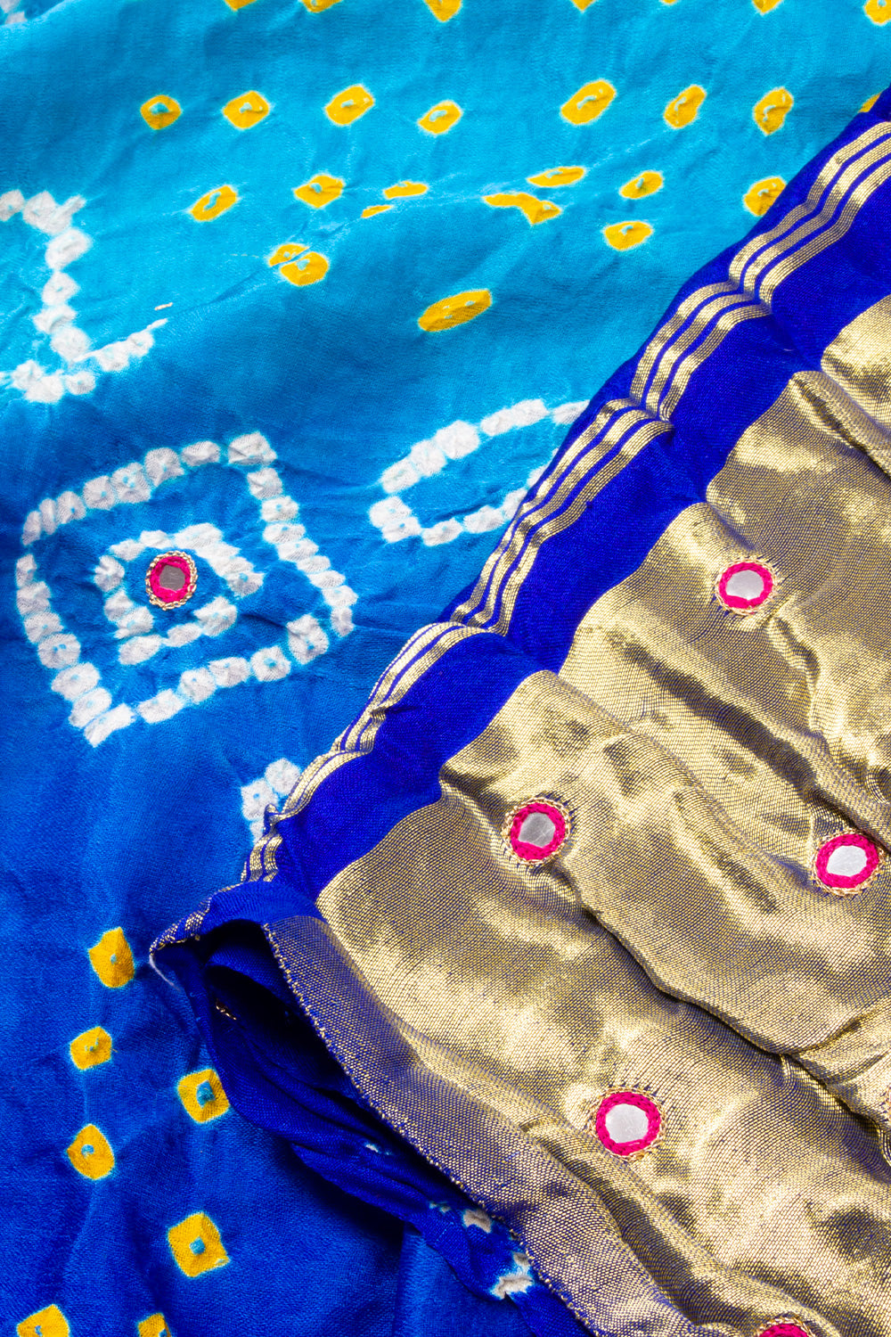 Blue Bandhani Gajji Silk Saree with Mirror and Sequins Embroidery 10073076