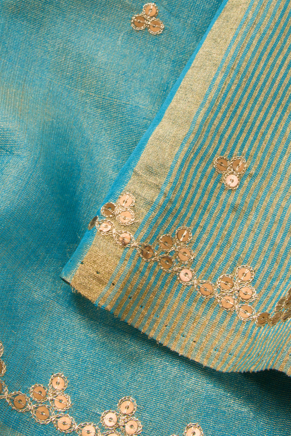 Blue Handloom Mercersised Tissue silk warp Saree with Zari embroidery 10073079