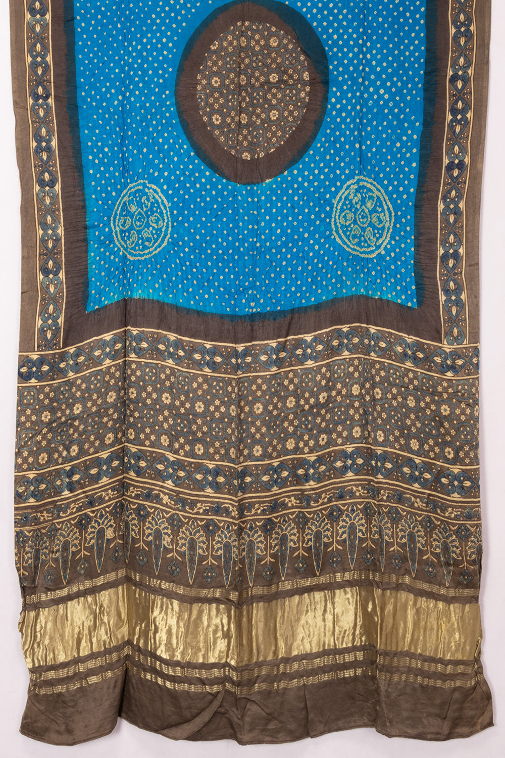 Blue Ajrakh Printed Bandhani Gajji Silk Dupatta 10073121