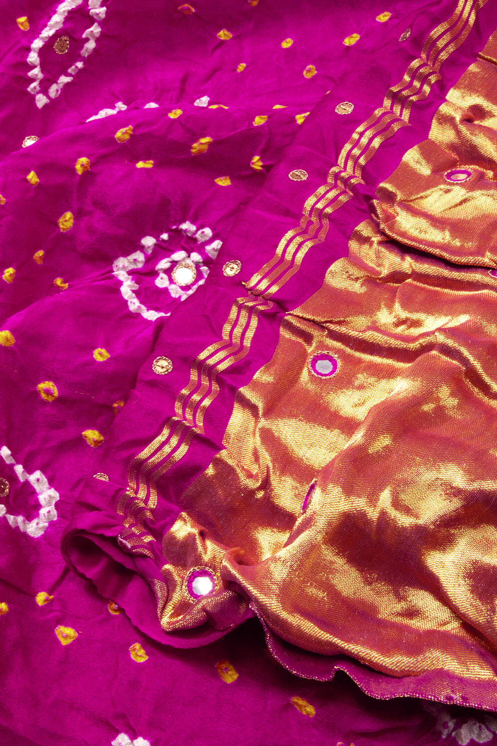 Pink Bandhani Gajji Silk Saree with Mirror and Sequins Embroidery 10073123