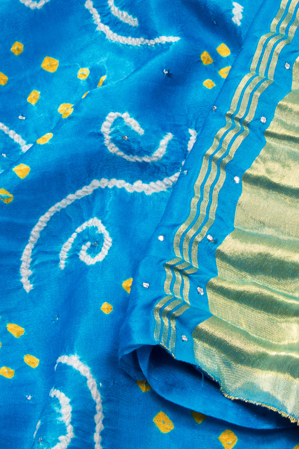 Blue Bandhani Gajji Silk Saree with Mukaish Embroidery 10073126