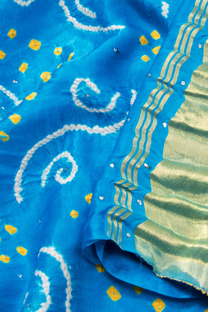 Blue Bandhani Gajji Silk Saree with Mukaish Embroidery 10073126