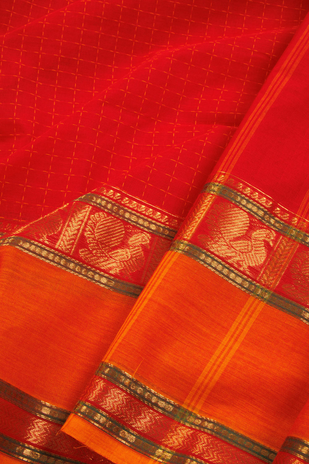 Red Handwoven Kanchi Cotton Saree 10068684 - Avishya