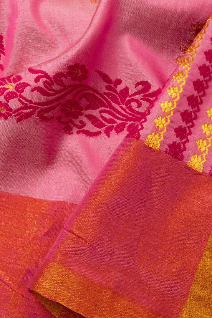 Peach Handloom Assam Silk Saree  - Avishya