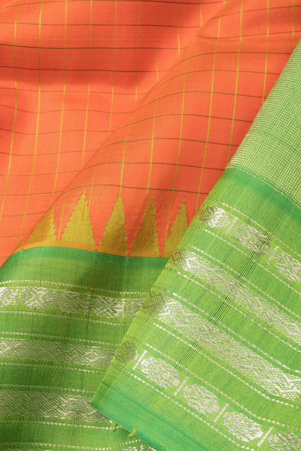 Orange Handloom Gadwal Kuttu Silk Saree - Avishya