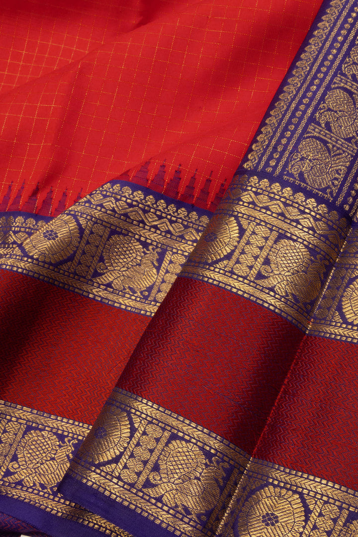 Red Korvai Kanjivaram Silk Saree