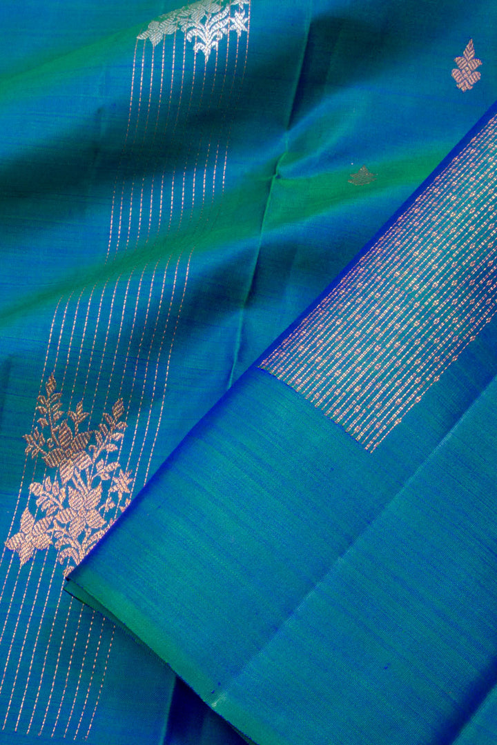 Peacock Blue Pure Zari Borderless Kanjivaram Silk Saree 10062324