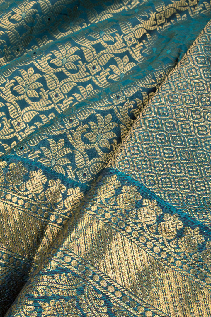 Steel Blue Bridal Kanjivaram Silk Saree 10070595