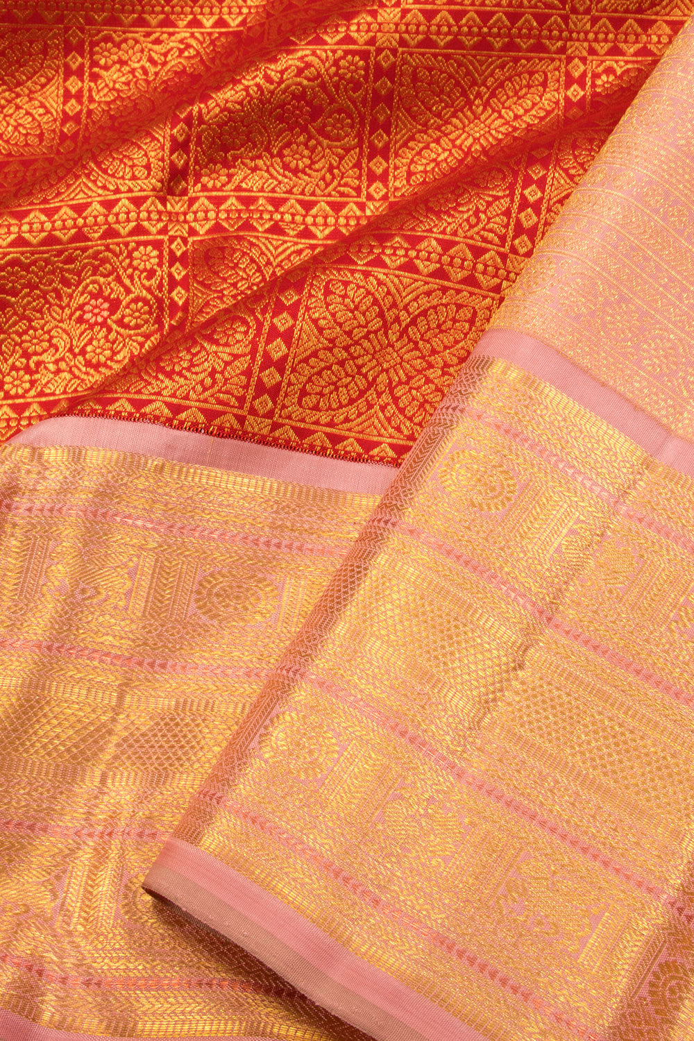 Orange Bridal Korvai Kanjivaram Silk Saree