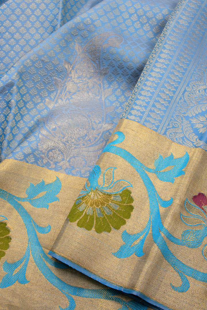 Blue Handloom Kanchipuram Pure Silk Saree 10072876