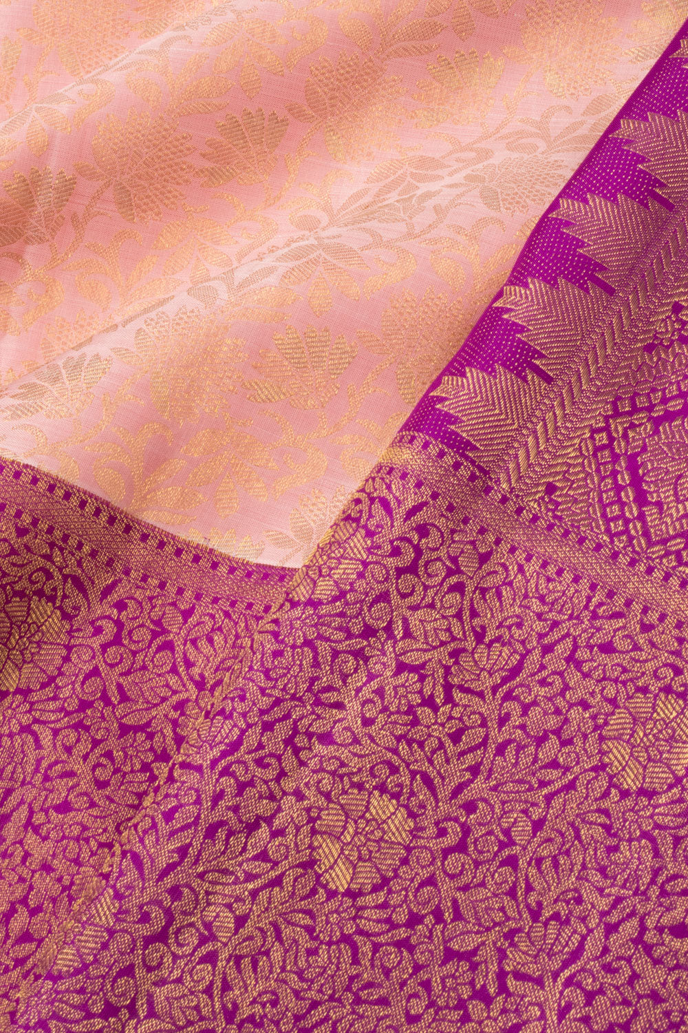 Misty Rose Pink Bridal Korvai Kanjivaram Pure Zari Silk Saree 10073938