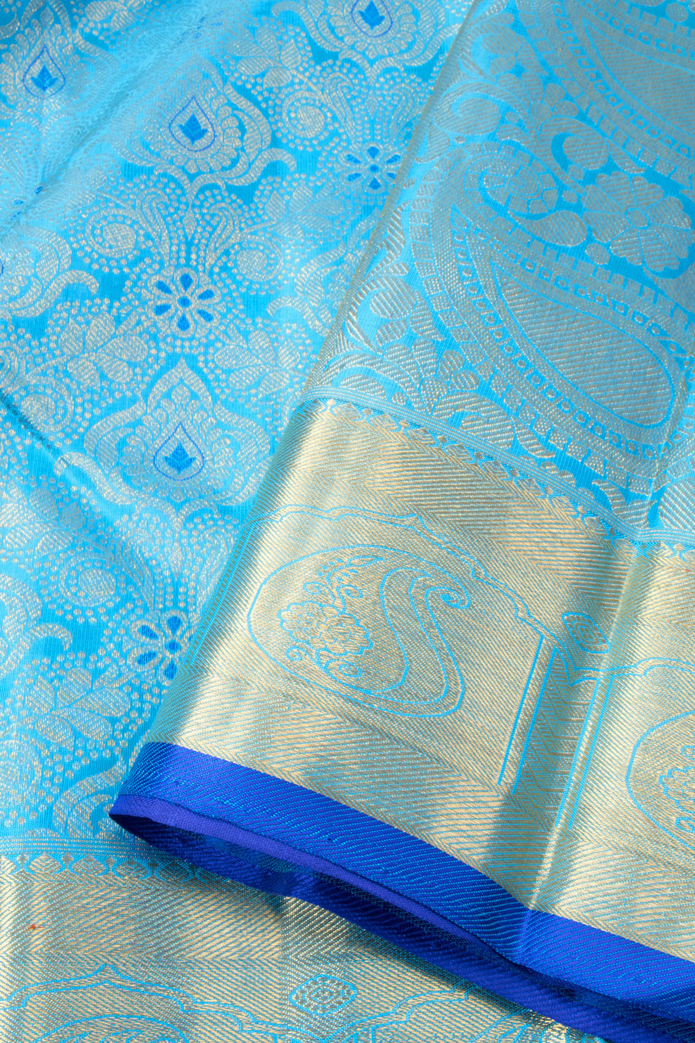 Chlorine Blue Bridal Kanjivaram Pure Zari Silk Saree 10073944