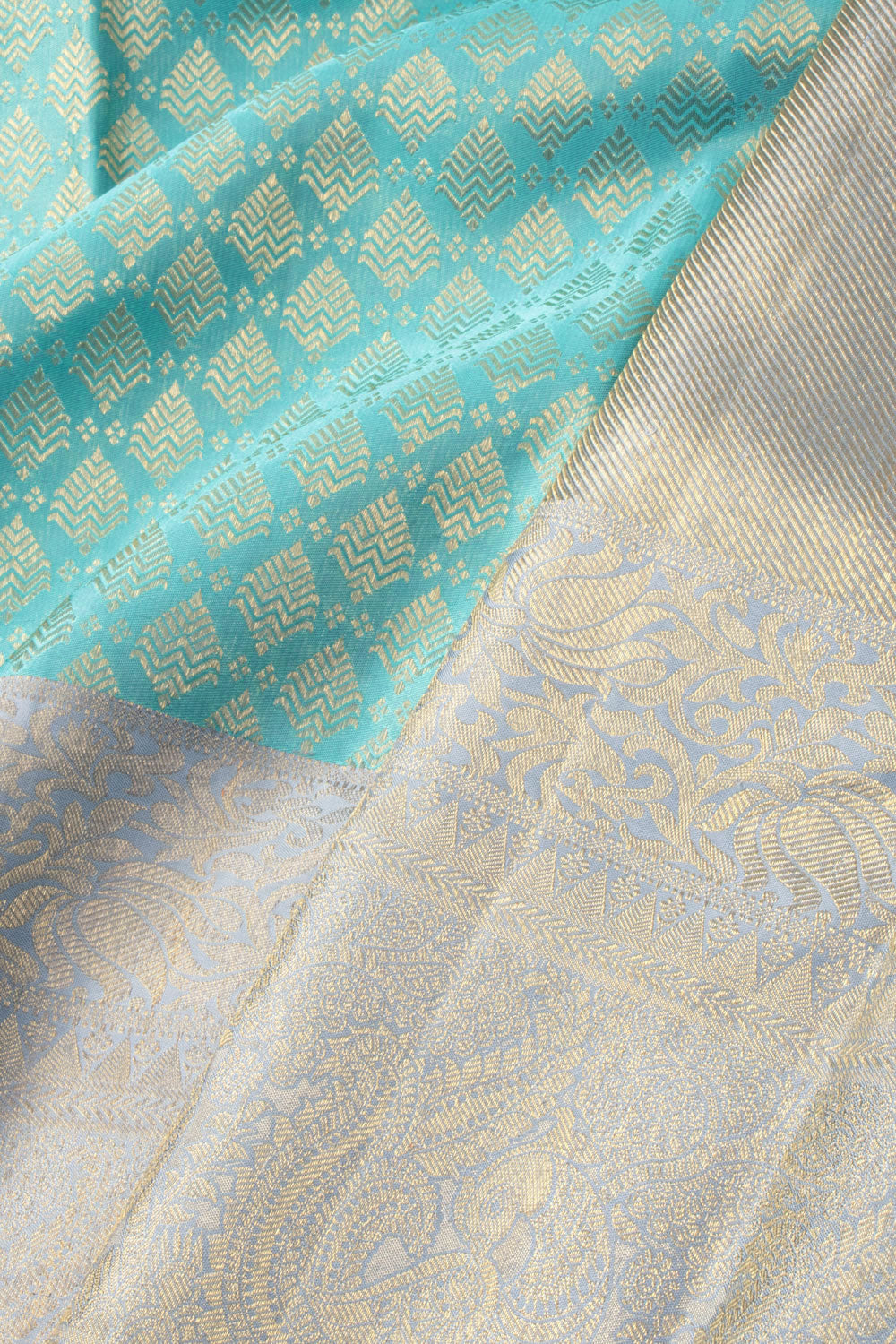 Green Sea Blue Bridal Kanjivaram Pure Zari Silk Saree 10073948