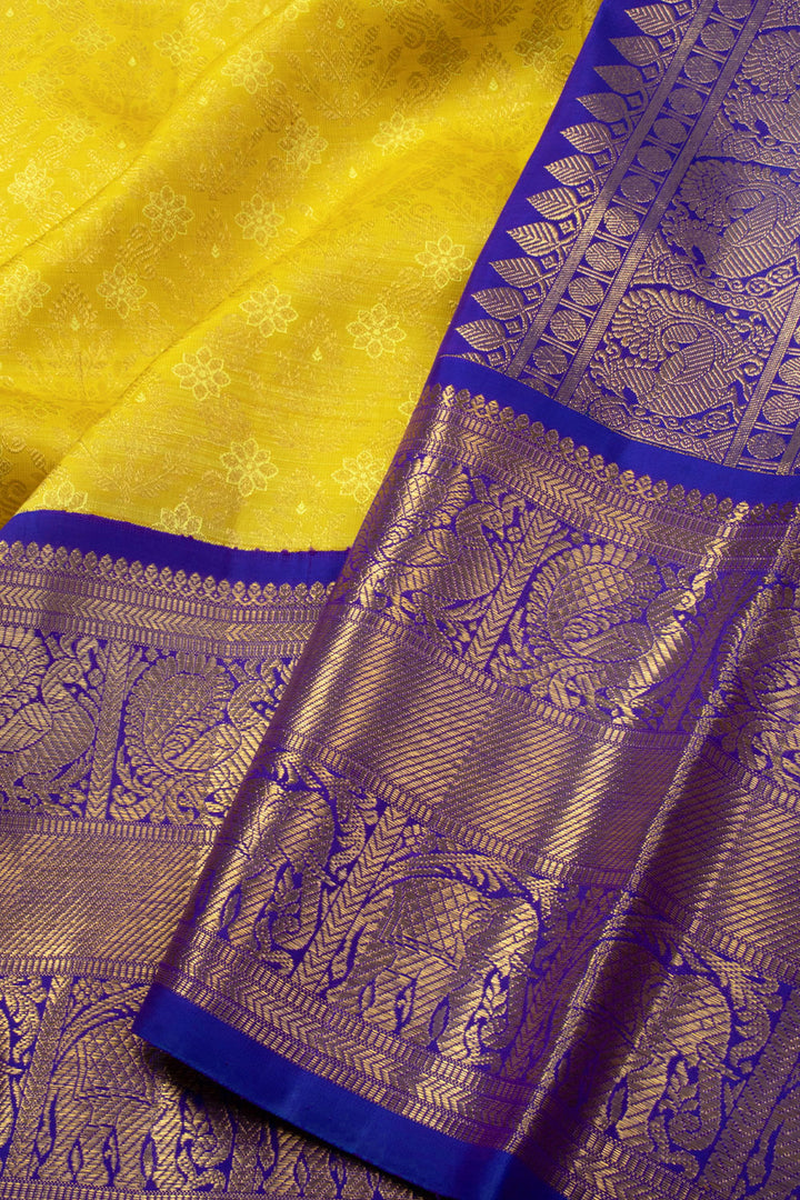 Banana Yellow Korvai Bridal Kanjivaram Pure Zari Silk Saree 10073949