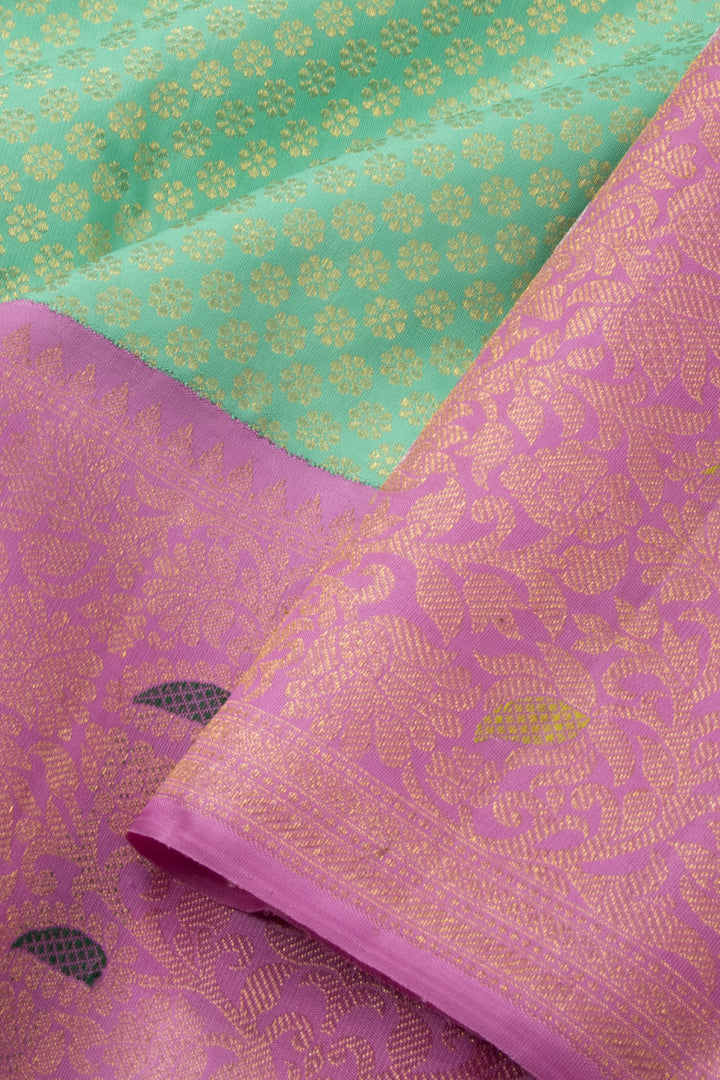 Caribbean Green Korvai Bridal Kanjivaram Pure Zari Silk Saree 10073954