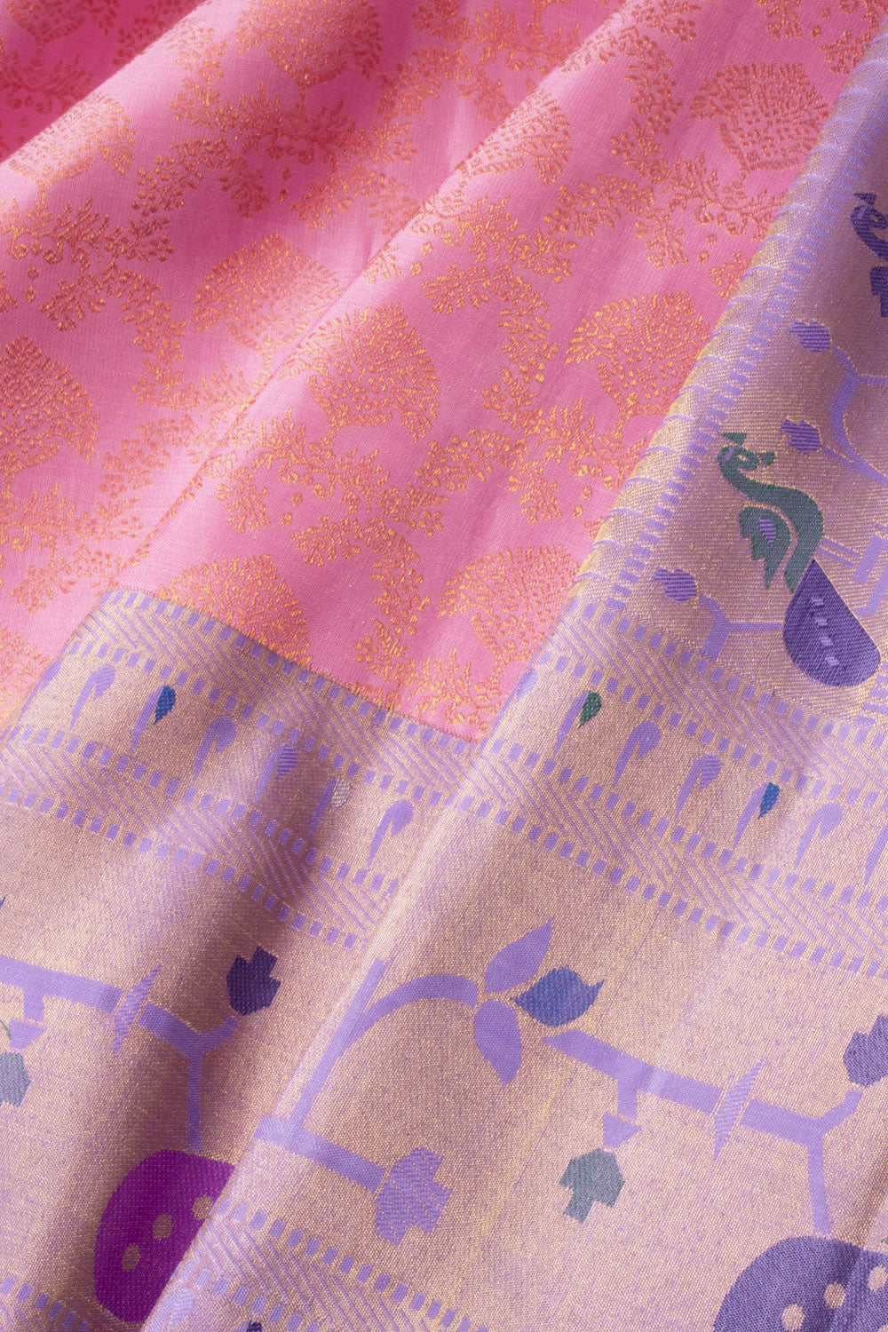 Cherry Blossom Pink Korvai Bridal Kanjivaram Pure Zari Silk Saree 10073955