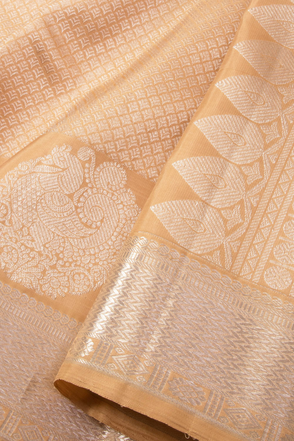 Pastel Beige Korvai Bridal Kanjivaram Pure Zari Silk Saree 10073960