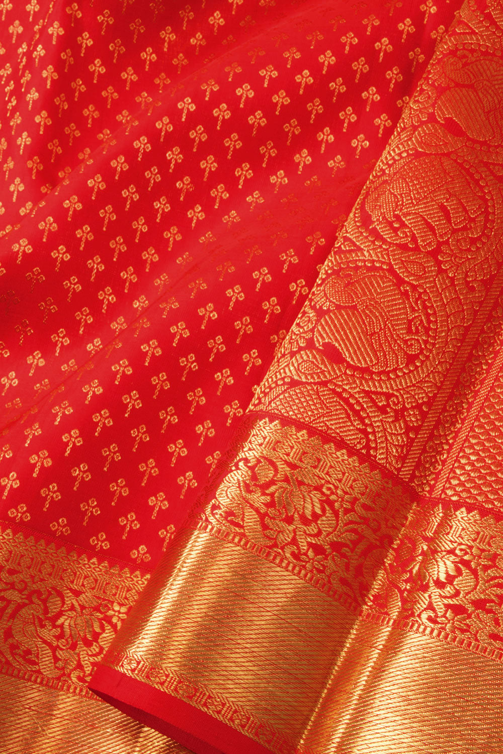 Imperial Red Korvai Bridal Kanjivaram Pure Zari Silk Saree 10073964