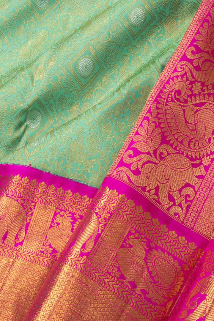 Mint Green Korvai Bridal Kanjivaram Pure Zari Silk Saree 10073965