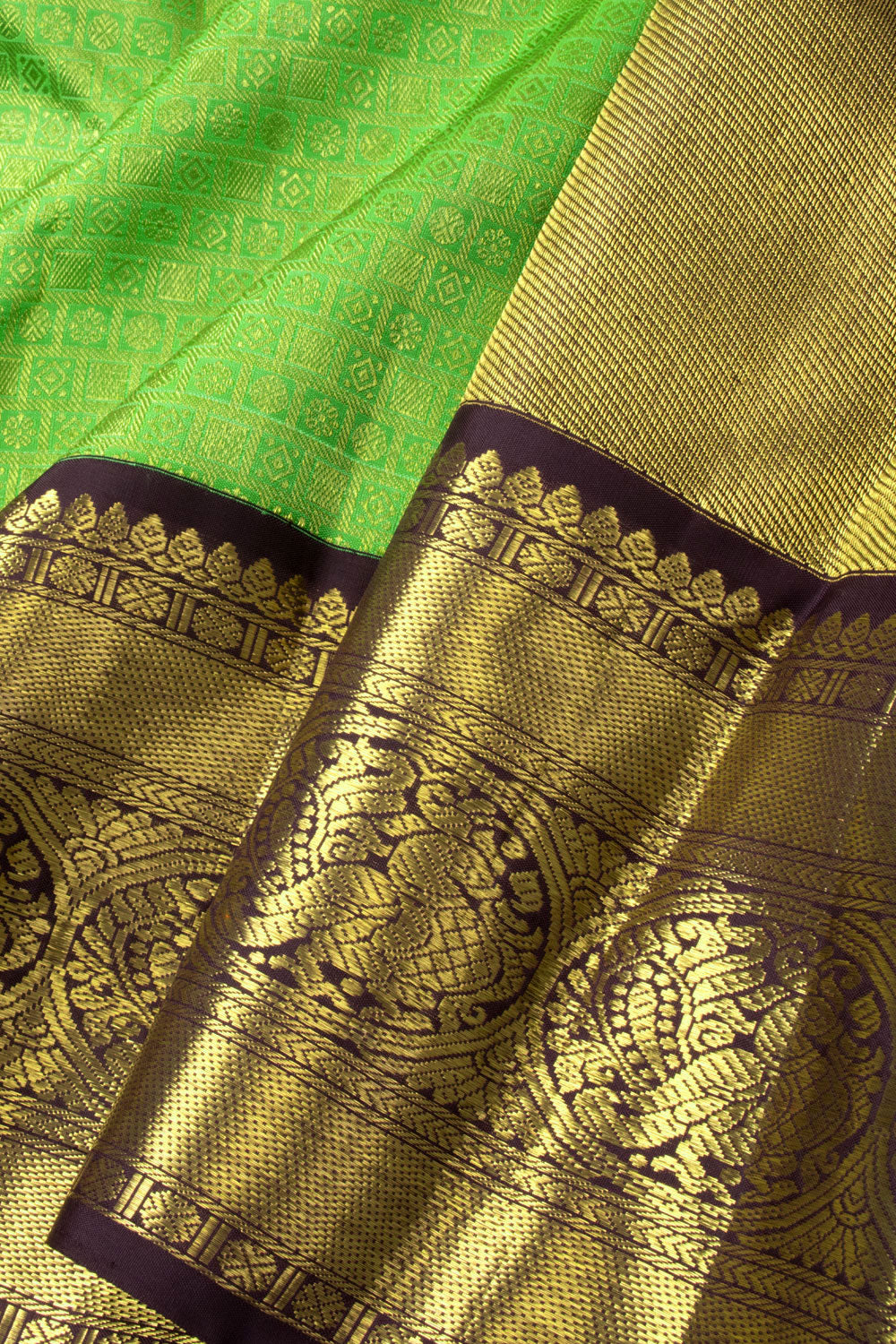 Malachite Green Korvai Bridal Kanjivaram Pure Zari Silk Saree 10073969