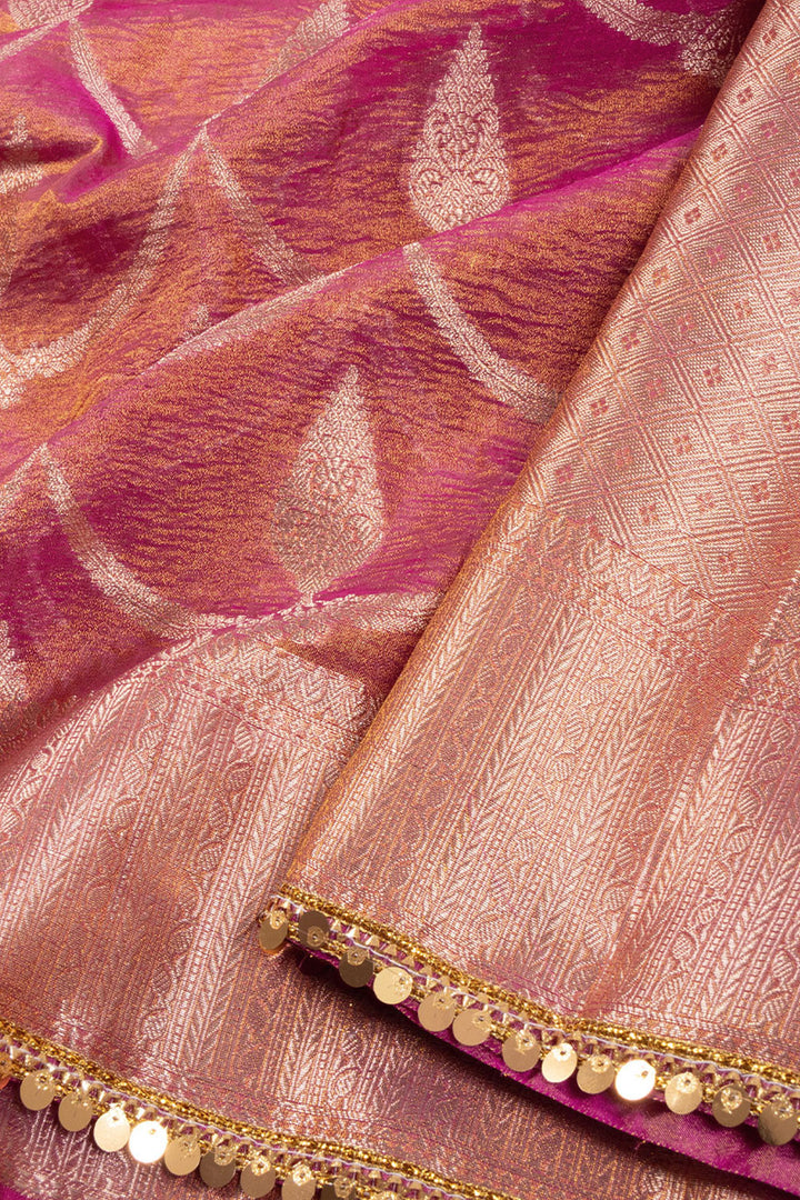 Pink Banarasi Tissue Organza Saree With Sequin Border