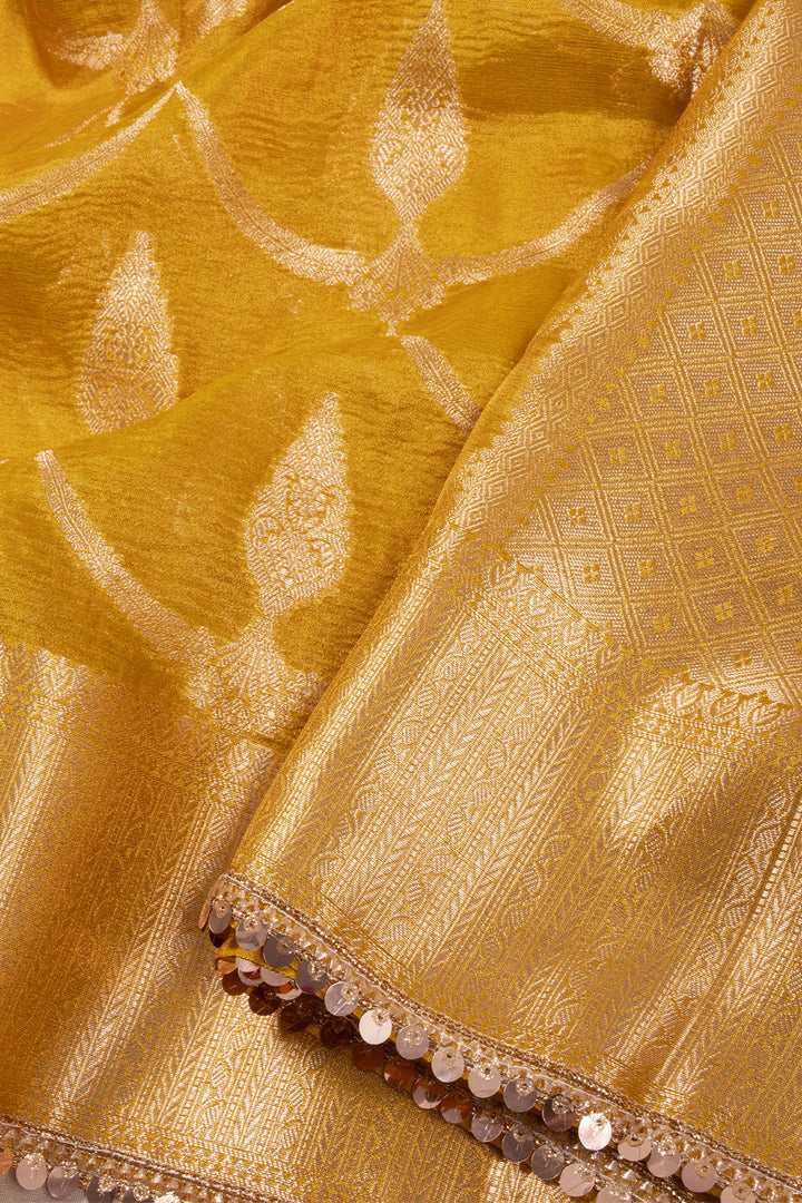 Yellow Banarasi Tissue Organza Saree With Sequin Border