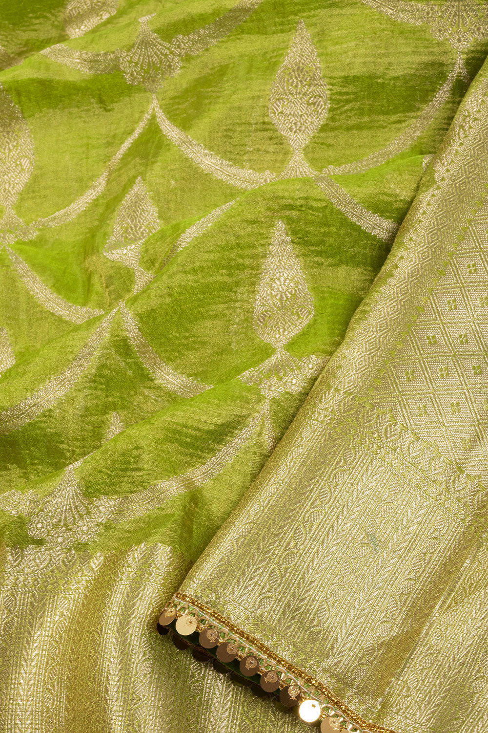 Green Banarasi Tissue Organza Saree With Sequin Border