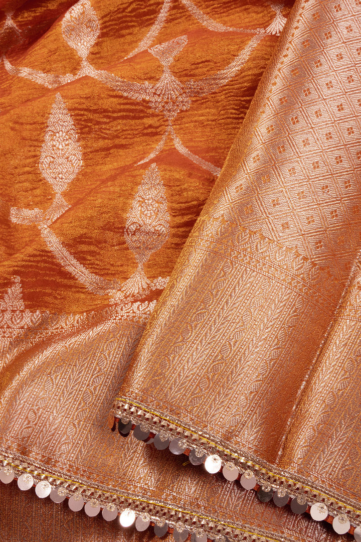 Orange Banarasi Tissue Organza Saree With Sequin Border