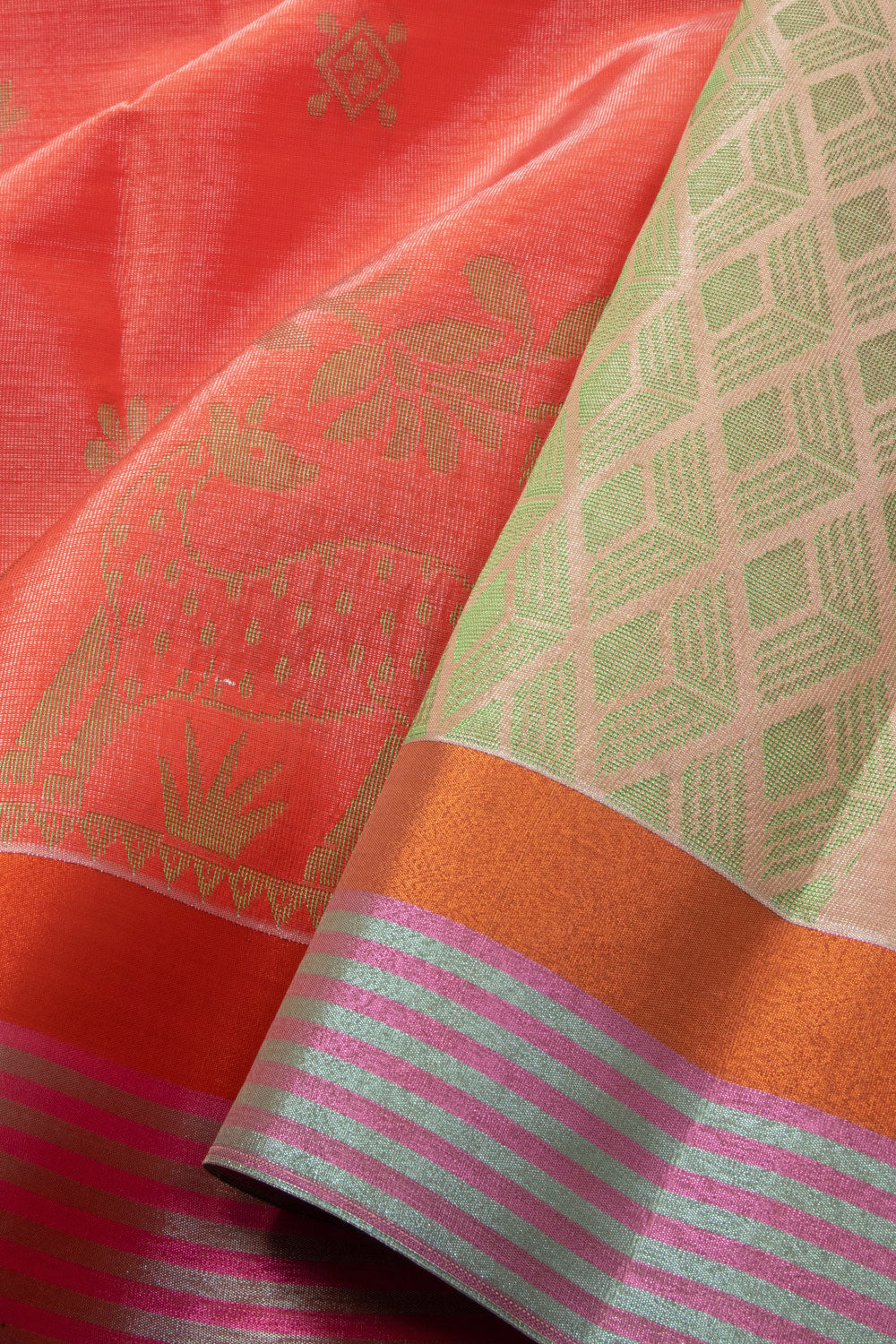 Peach South Tissue Silk Cotton Saree 10073576