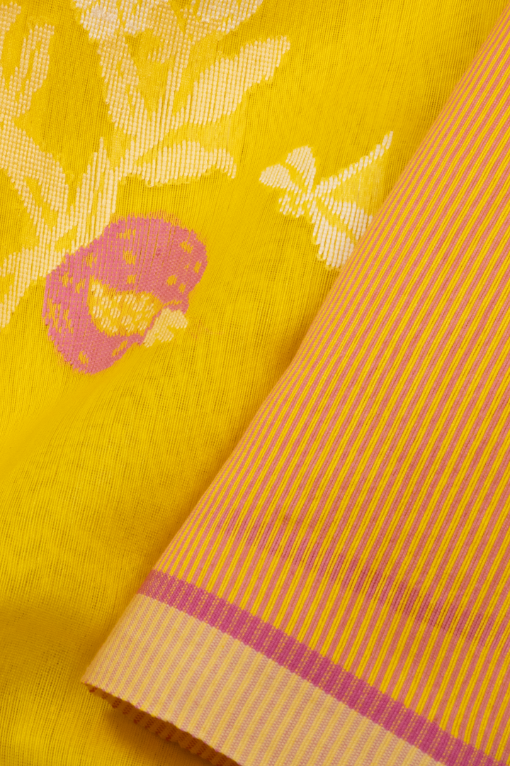 Yellow Handloom Chanderi Silk Cotton Saree