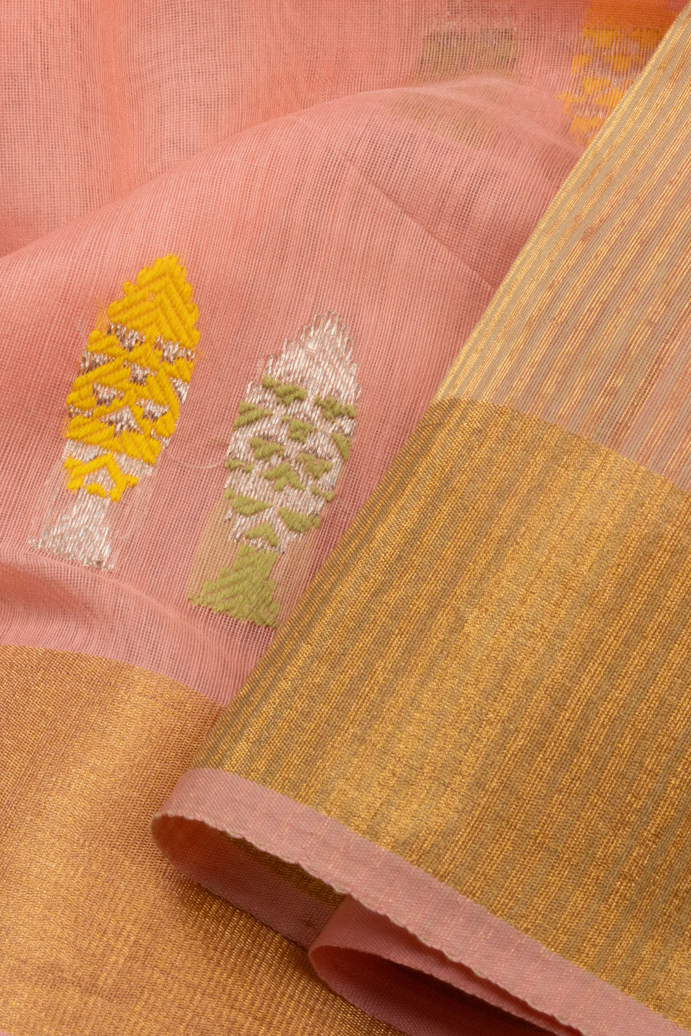 Peach Handloom Chanderi Silk Cotton Saree