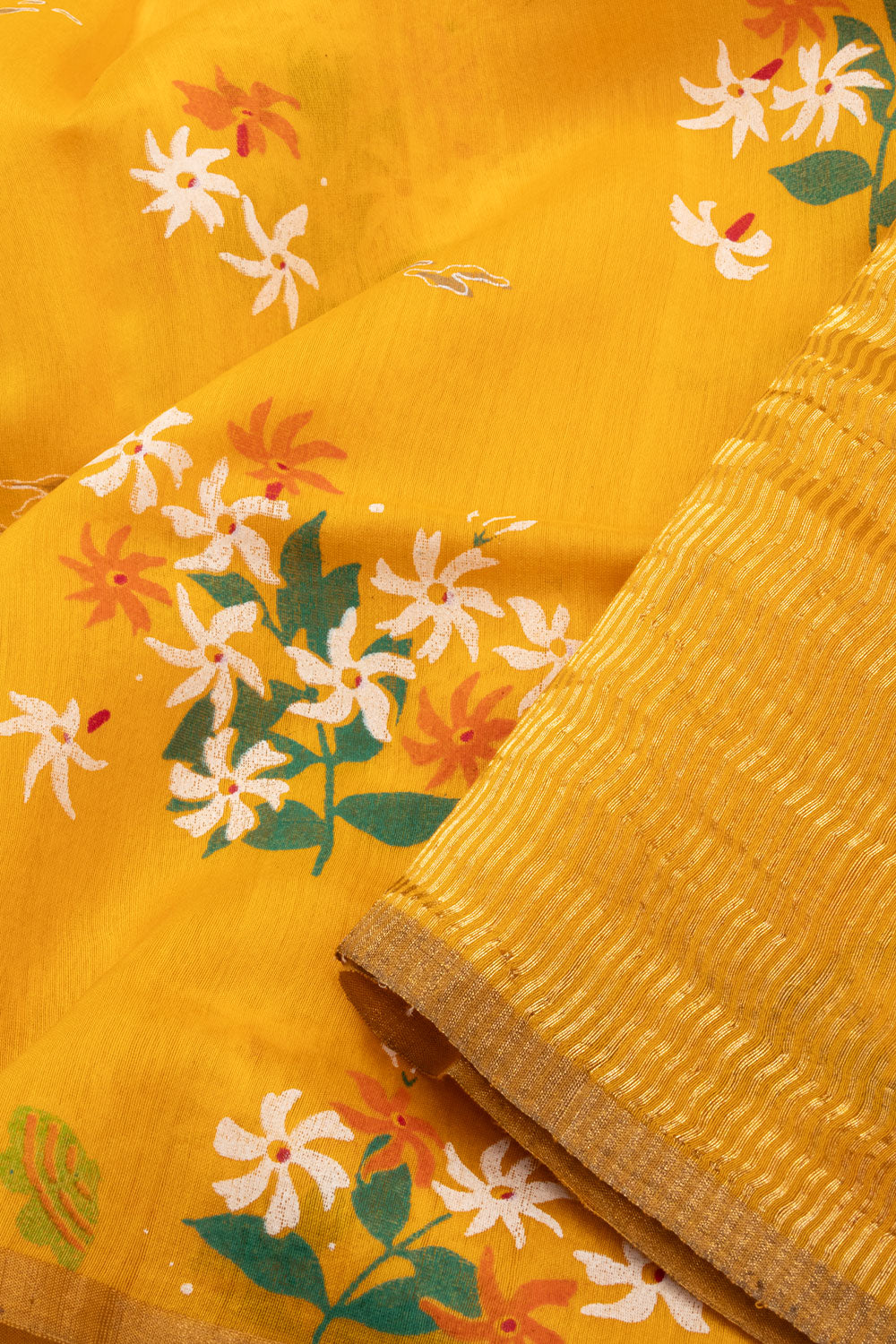 Yellow Handloom Chanderi Silk Cotton Saree